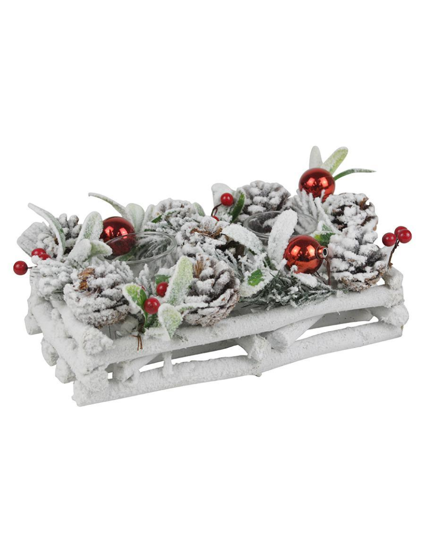 BIANCO PORTA TEA-LIGHT 24x14cm 2 POSTI