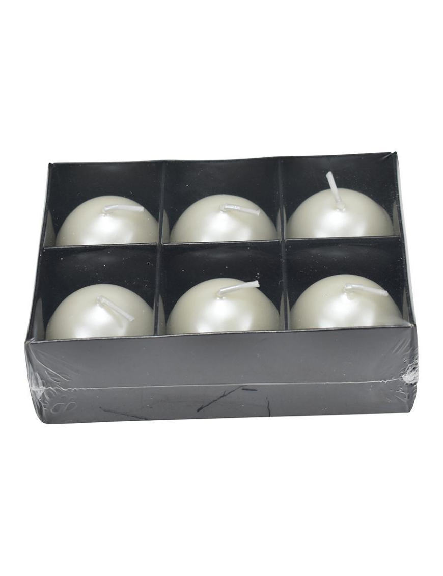BIANCO METALLIZZATO CANDELA SFERA  4cm 6pezzi