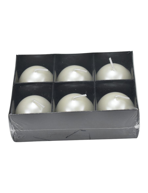 METALLIC WHITE SPHERE CANDLE 4cm 6 pieces