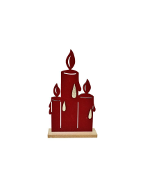 CANDELE DECORATIVE IN LEGNO ROSSO/ORO  18x10cm
