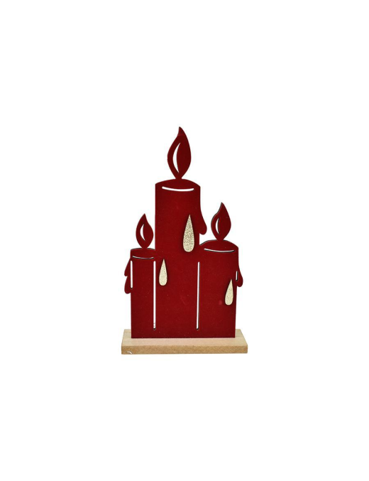 CANDELE DECORATIVE IN LEGNO ROSSO/ORO  18x10cm