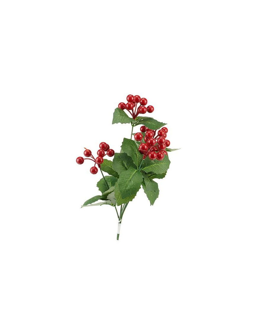 PICK RAMO BACCHE ROSSO C/FOGLIE 35cm
