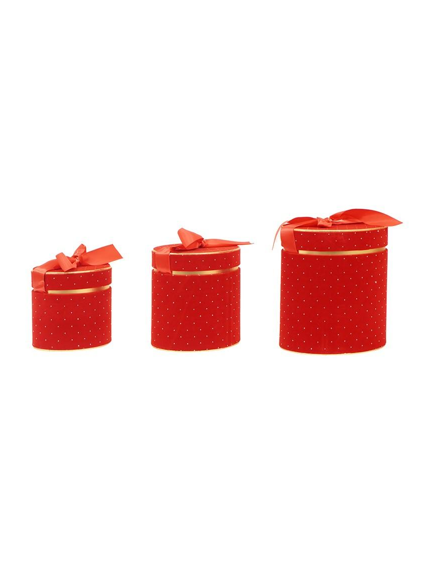SCATOLA VELLUTO ROSSO TONDA 3pz