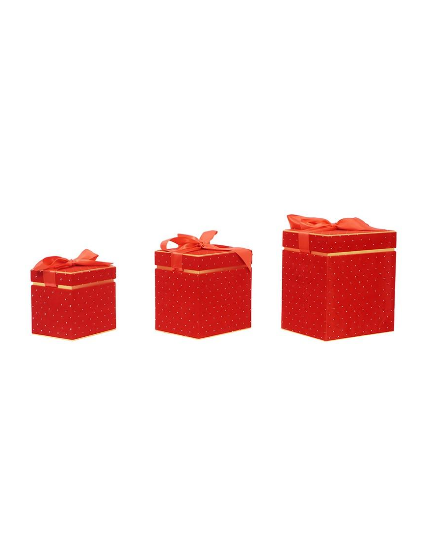 SCATOLA VELLUTO ROSSO QUADRA 3pz
