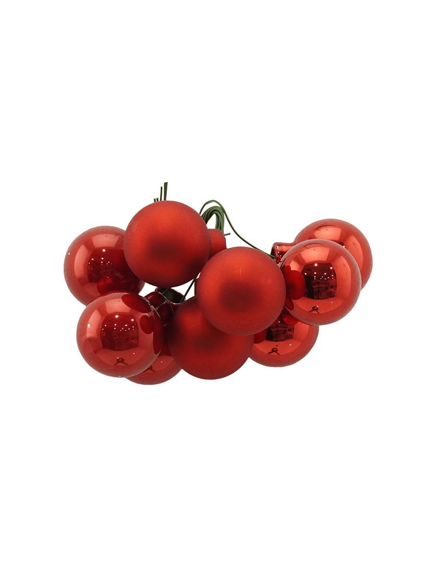 GLASS LINE BUNCH SPHERES 2.5cm 9pcs RED