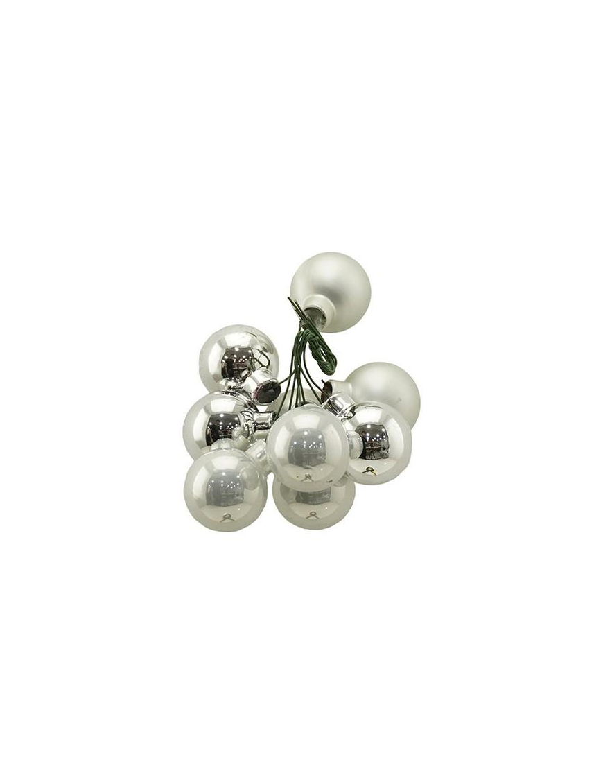 GLASS LINE BUNCH SPHERES 2.5cm 9pcs SILVER