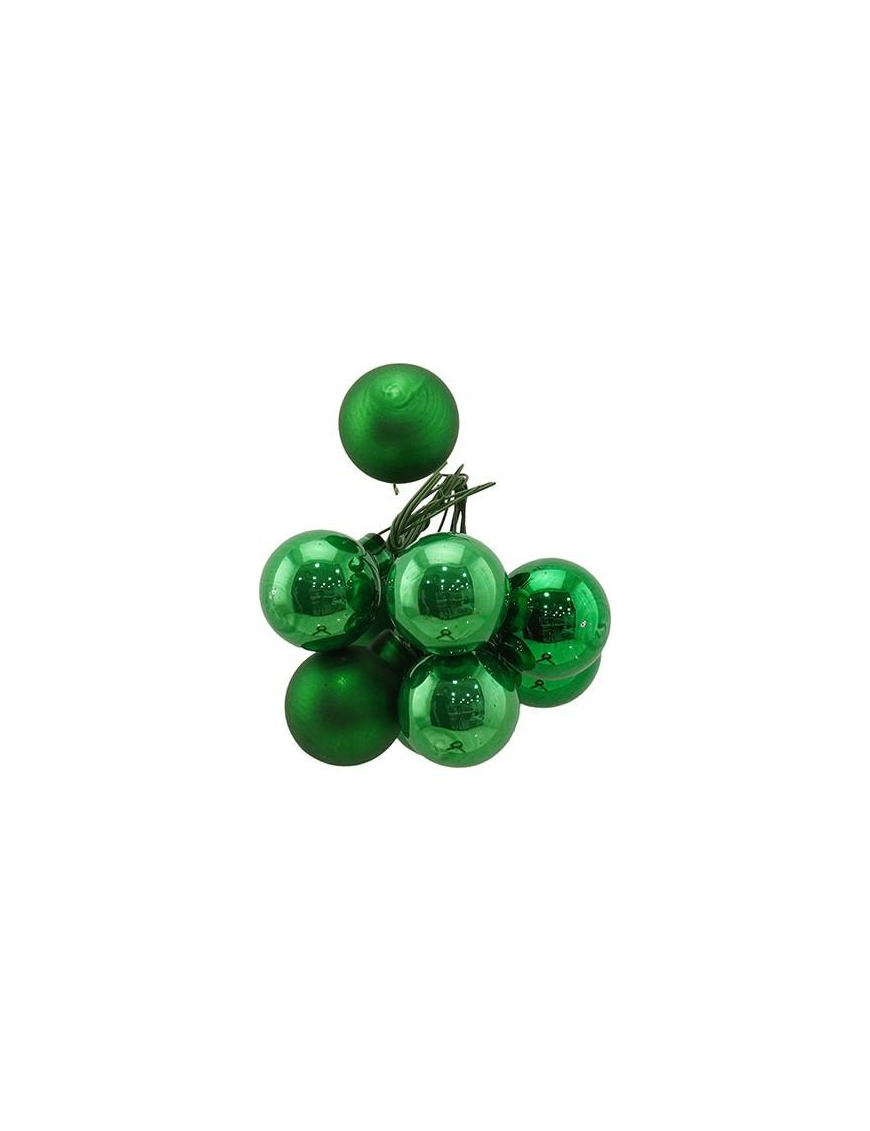 GLASS LINE BUNCH SPHERES 2.5cm 9pcs GREEN
