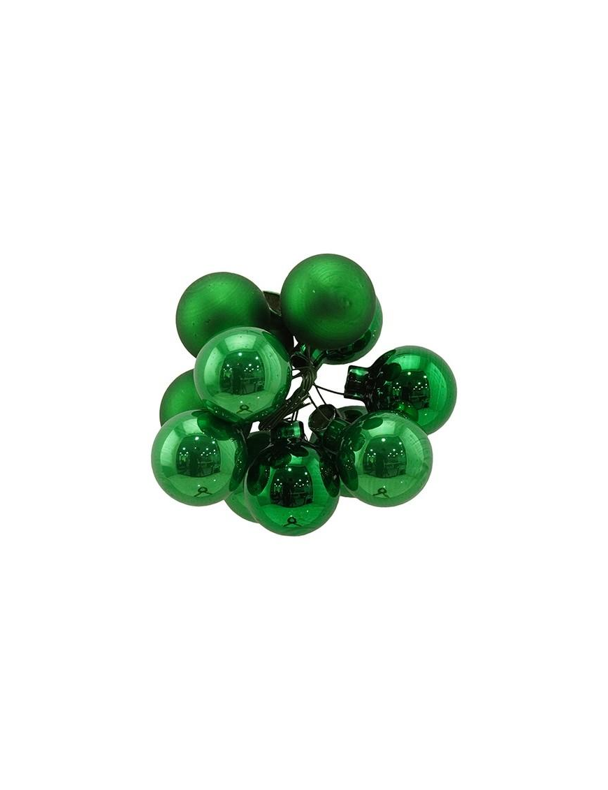 GLASS LINE BUNCH SPHERES 3cm 12pcs GREEN