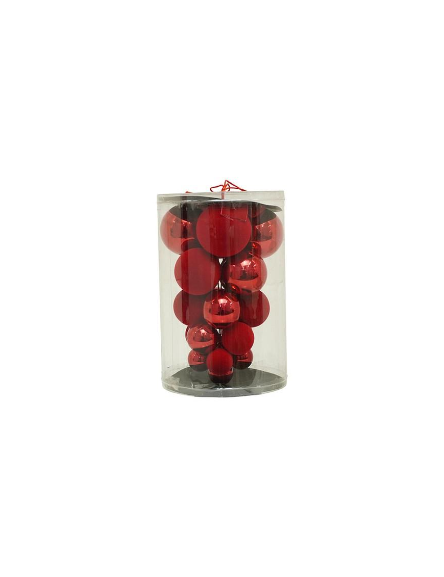 SFERE ROSSO LUCIDE E IN VELLUTO MISURE ASSORTITE  21pz