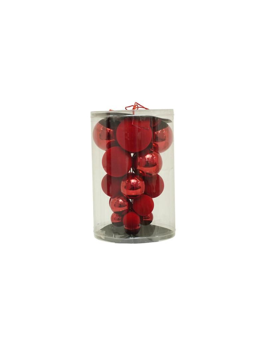 SFERE ROSSO LUCIDE E IN VELLUTO MISURE ASSORTITE  21pz