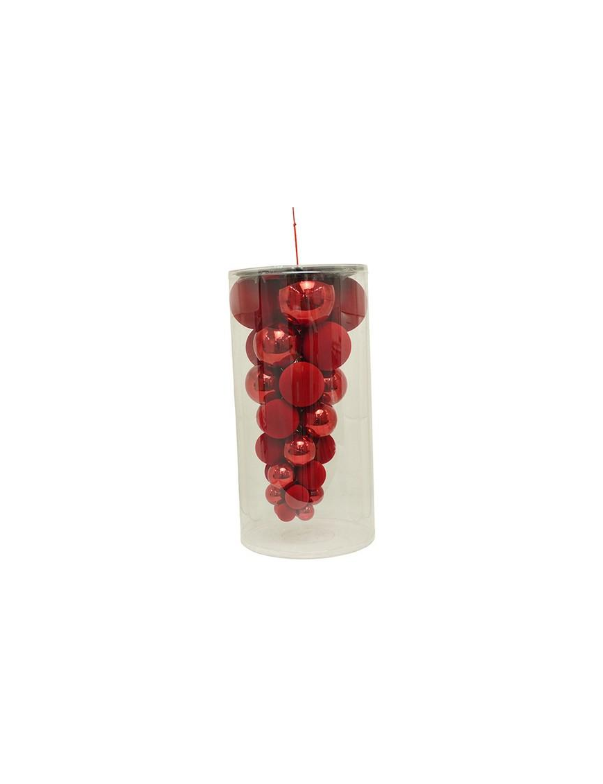 RED SHINY AND VELVET SPHERES ASSORTED SIZES 33pcs
