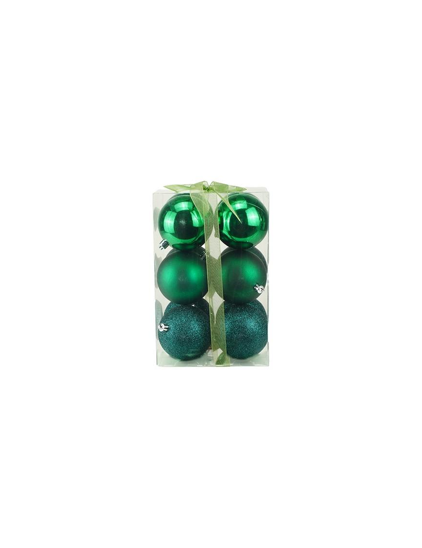 GLOSSY/MATTE/GLITTERY SPHERES GREEN 8cm 12pcs