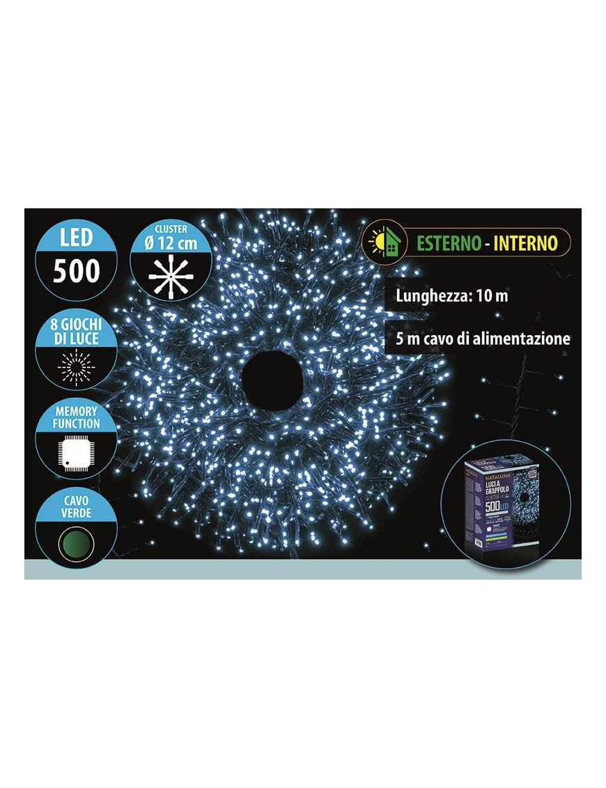BIANCO CAVO V. CLUSTER  500LED 10+5mt