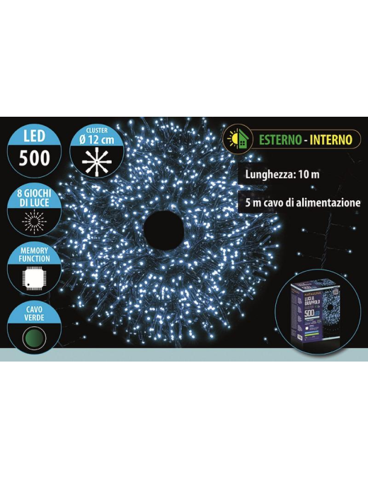 BIANCO CAVO V. CLUSTER  500LED 10+5mt