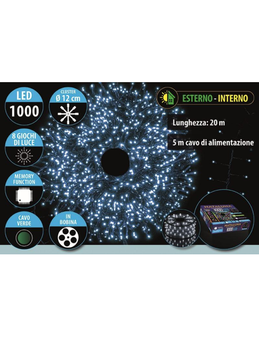 BIANCO CAVO V. CLUSTER 1000LED 20+5mt