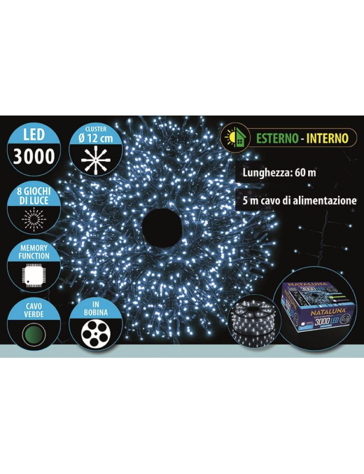 BIANCO CAVO V. CLUSTER 3000LED 60+5mt