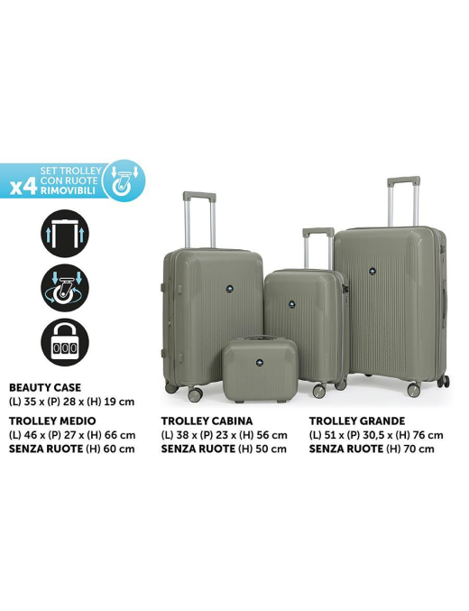 L.TRAVEL TROLLEY R/REMO VERDE 3pz+BEAUTY