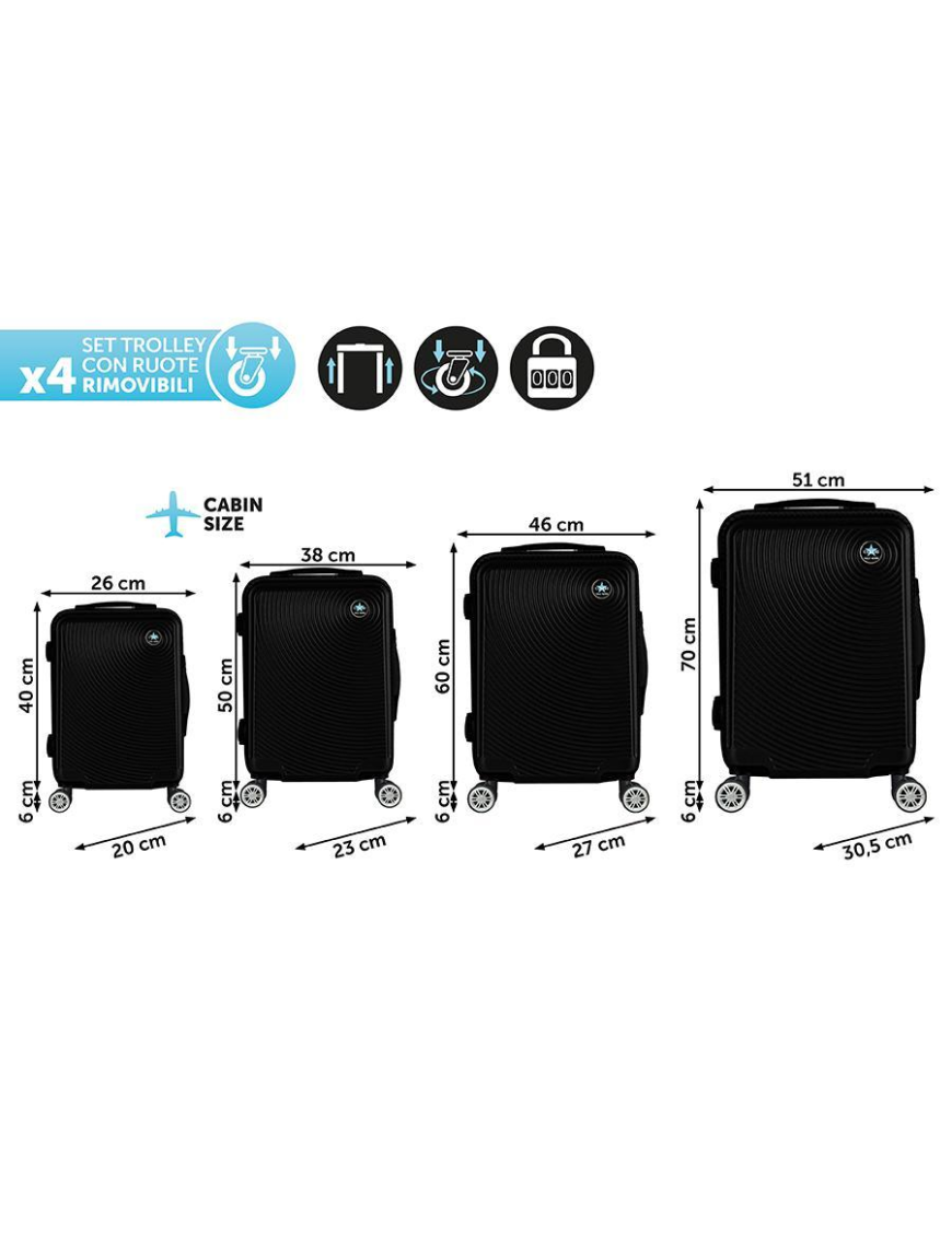 L.TRAVEL TROLLEY MIAMI NERO 4pz 7074074
