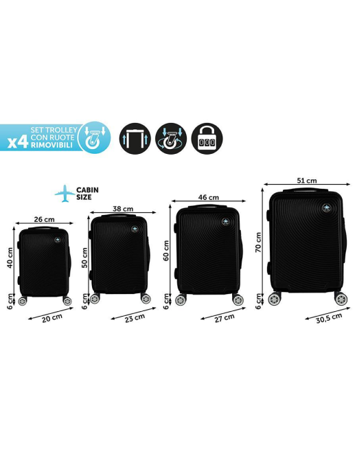 L.TRAVEL TROLLEY MIAMI NERO 4pz 7074074