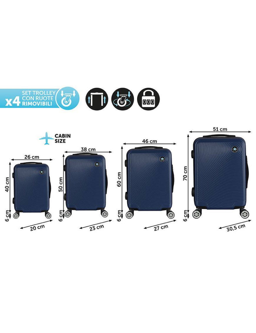 L.TRAVEL TROLLEY MIAMI BLU 4pz 7074073