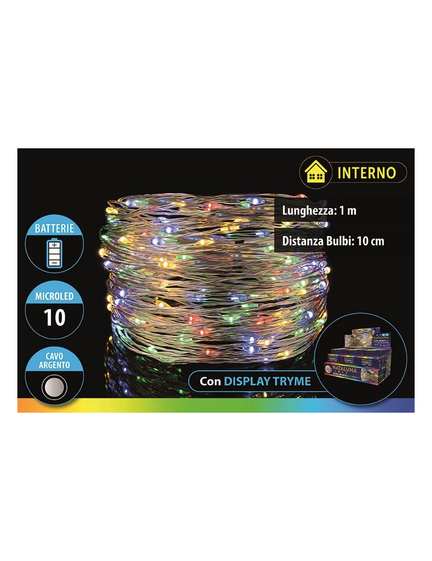 MULTICOLOR 10 MICROLED A BATTERIA 1 METRI UTILIZZO INTERNO