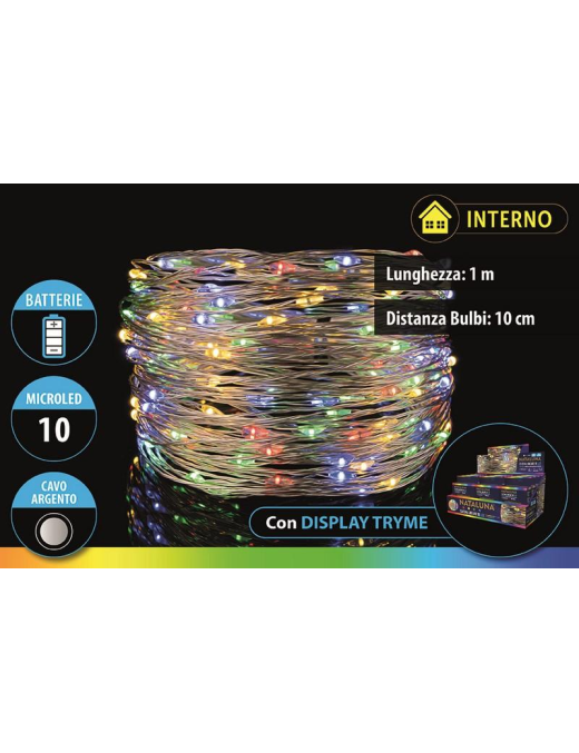 MULTICOLOR 10 MICROLED A BATTERIA 1 METRI UTILIZZO INTERNO