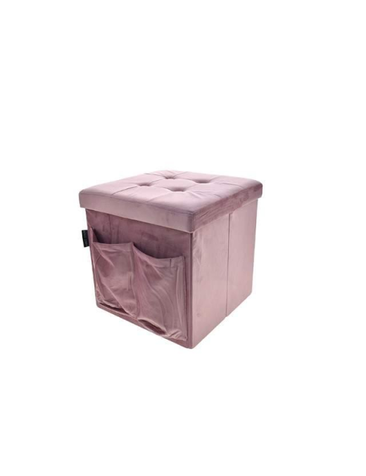 PINK VELVET POUF 38x38 W/POCKETS+BUTTONS