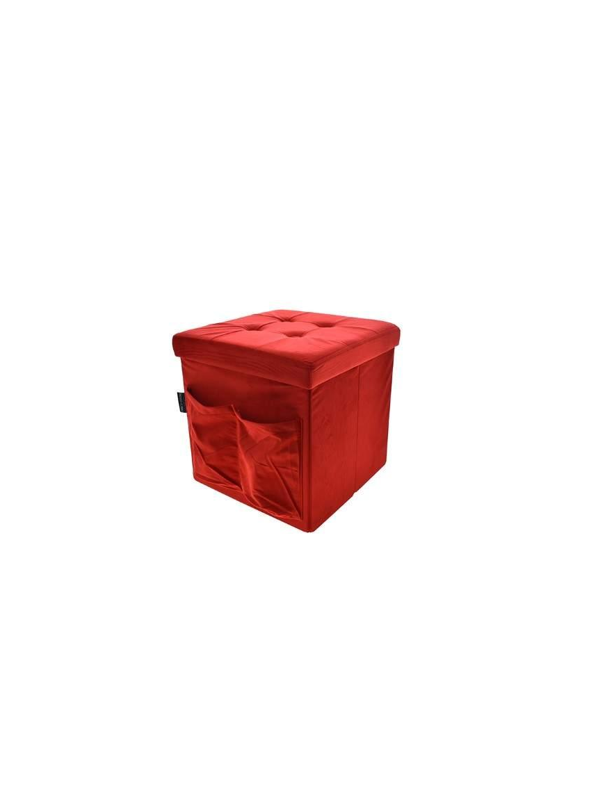 RED VELVET POUF 38x38 W/POCKETS+BUTTONS