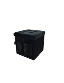 BLACK VELVET POUF 38x38 W/POCKETS+BUTTONS