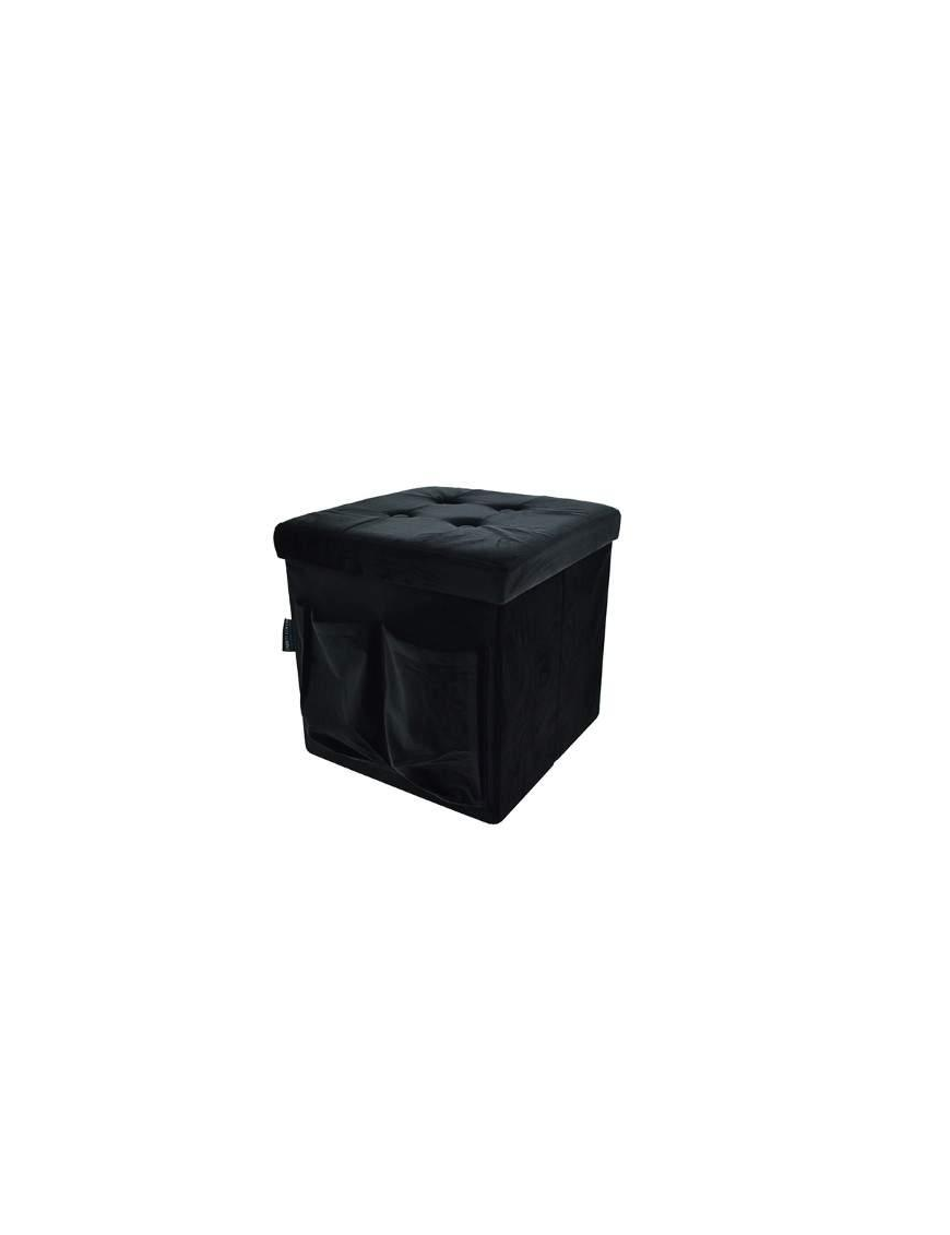 BLACK VELVET POUF 38x38 W/POCKETS+BUTTONS