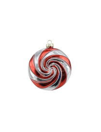 SPIRAL GLASS BALL 10cm SILVER/RED