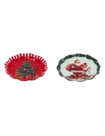 GLASS LINE CHRISTMAS DECORATION ROUND TRAY 15cm