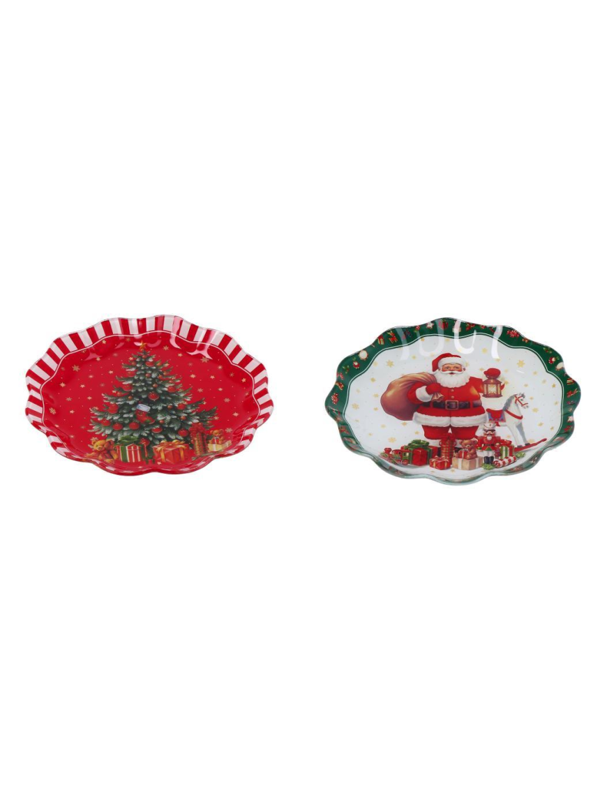 GLASS LINE CHRISTMAS DECORATION ROUND TRAY 20cm
