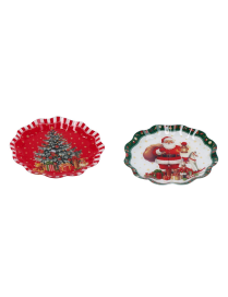 GLASS LINE CHRISTMAS DECORATION ROUND TRAY 25cm