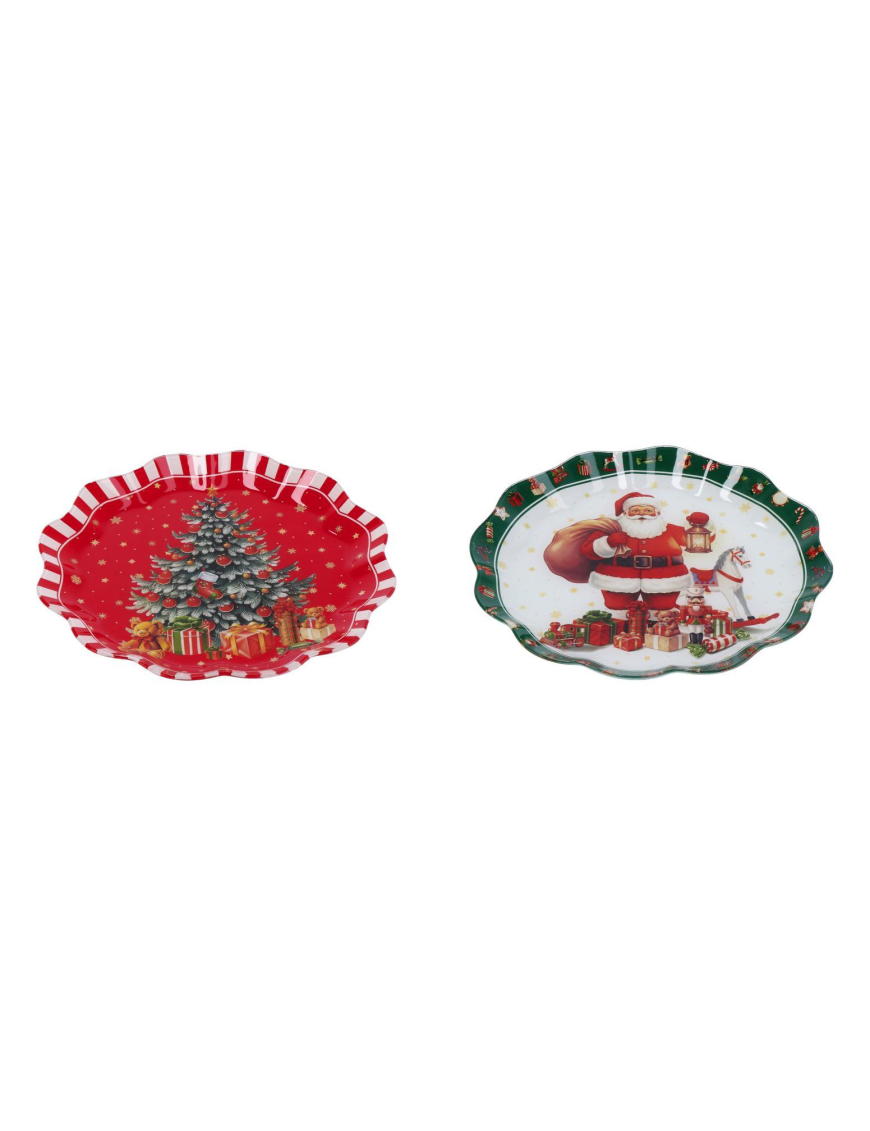 GLASS LINE CHRISTMAS DECORATION ROUND TRAY 30cm