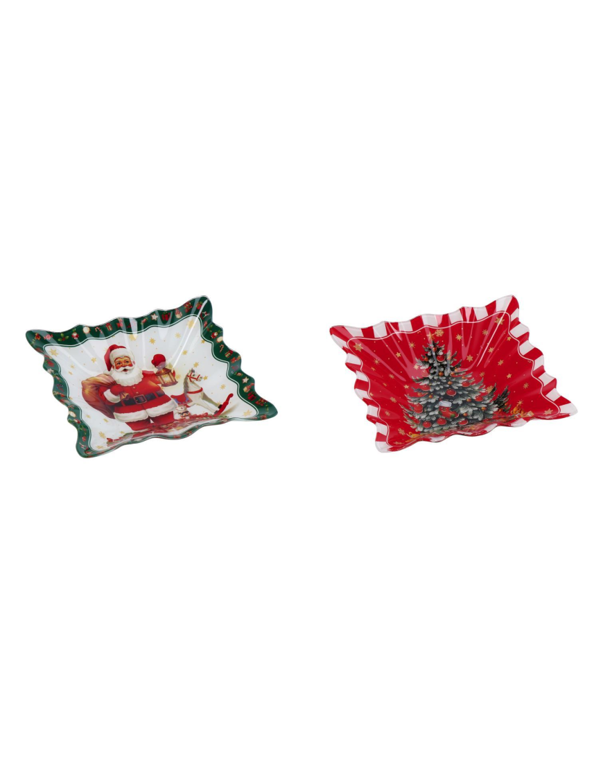 GLASS LINE CHRISTMAS SQUARE BOWL 23cm