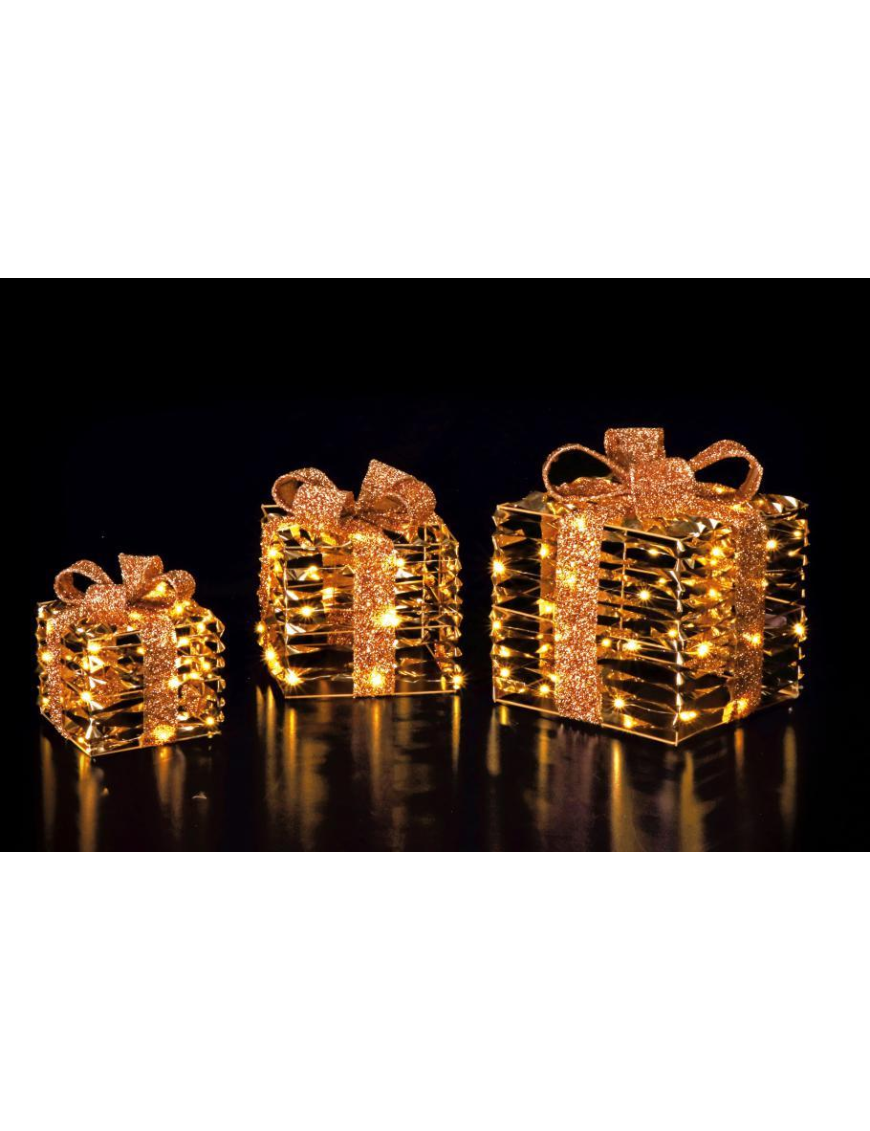 LINEA  ORO PACCHI REGALO CON LUCI 3pezzi