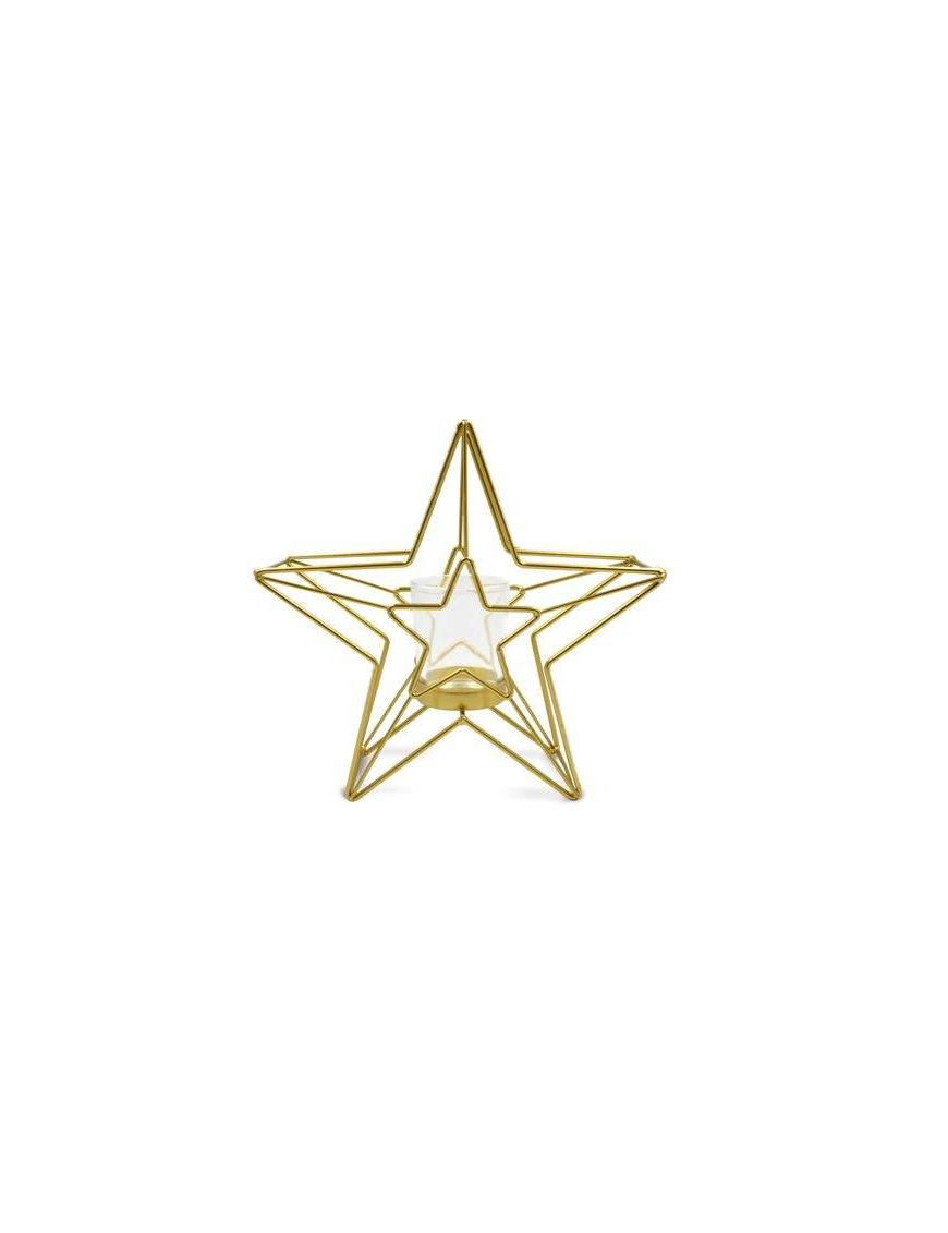 PORTACANDELA ORO IN METALLO STELLA 1 CANDELA 21CM