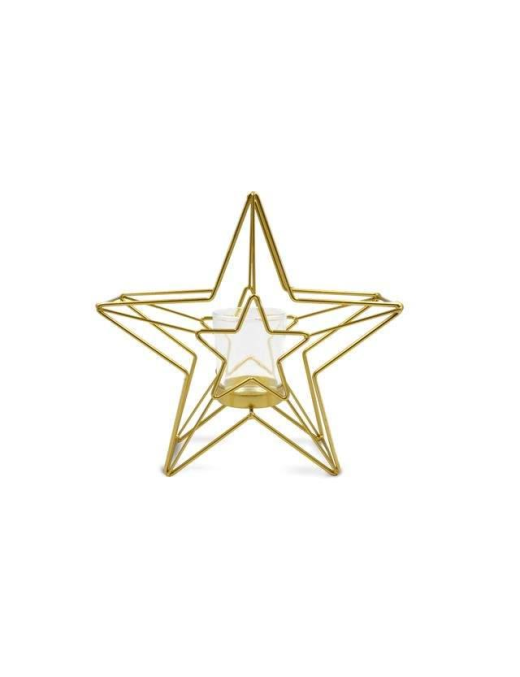 GOLD METAL CANDLE HOLDER STAR 1 CANDLE 21CM