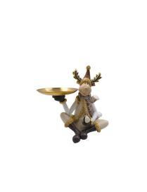 PLATE WITH REINDEER 19x24cm RESIN DECORATION