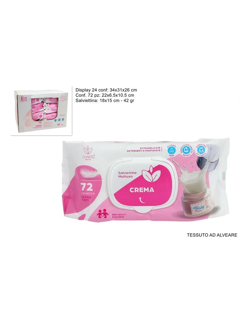 SALVIETTINE DETERGENTI 72 PEZZI BABY CREMA