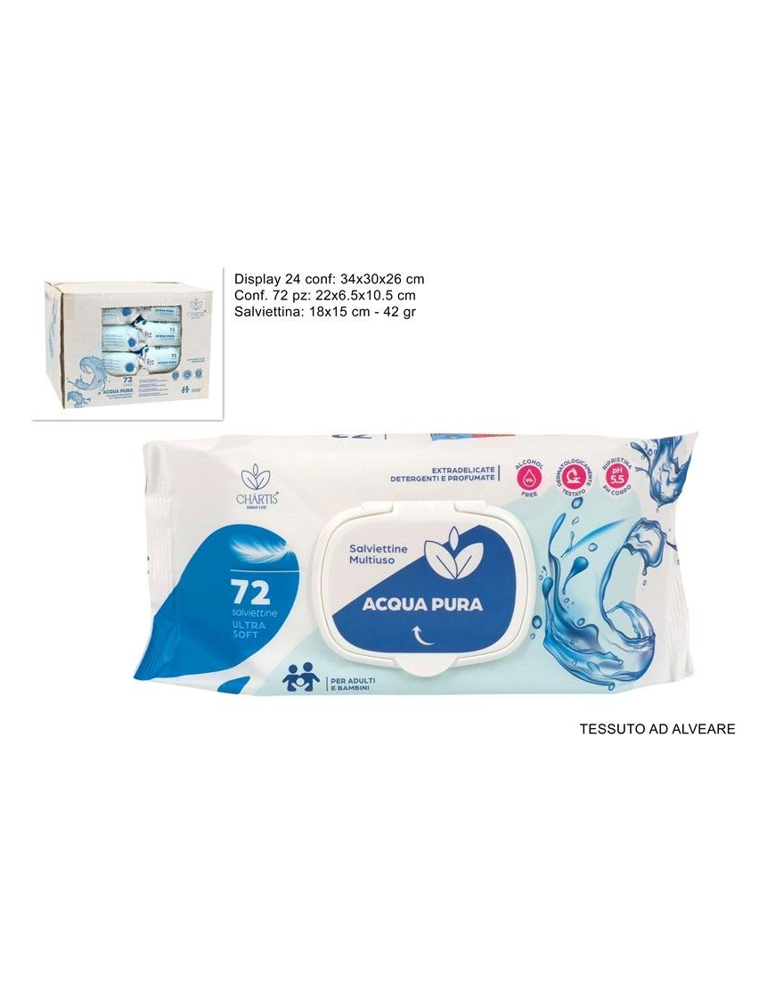 SALVIETTINE DETERGENTI 72 PEZZI ACQUA PURA